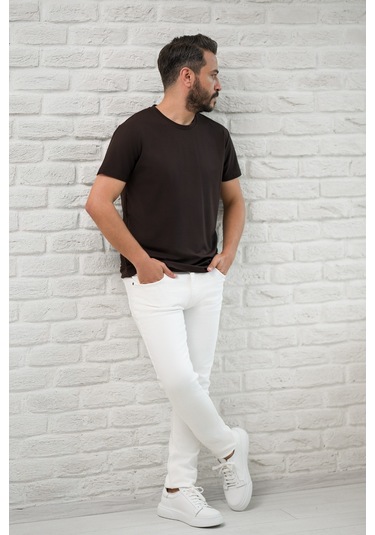 Paul Martin Slimfit Fit Bisiklet Yaka Rayon Kumaş Full Likralı T-shirt Kahverengi