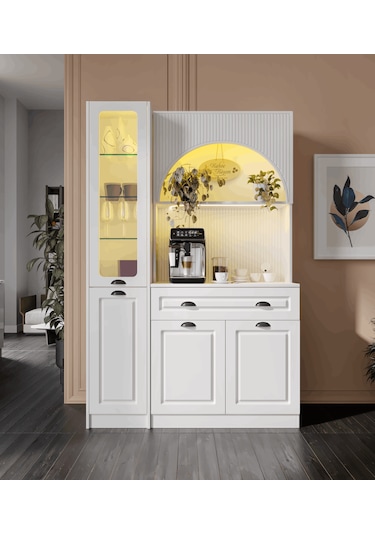 Guneystore Armoni Black Midi Kahve Köşesi Sol Vitrinli Komple Mdf Beyaz