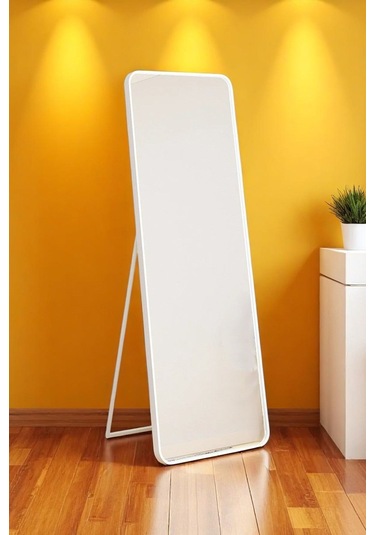 Raven Oval Kesim Modern Metal Ayaklı Boy Aynası 170 X 60 Beyaz
