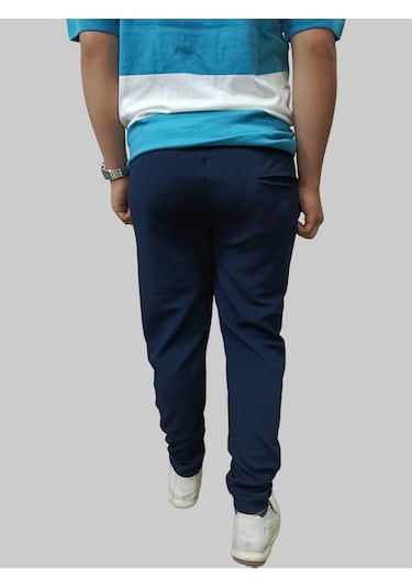Erkek Beli Lastikli Bağcıklı Çakıl Taşlı Patlı Lacivert Jogger Pantolon Lacivert