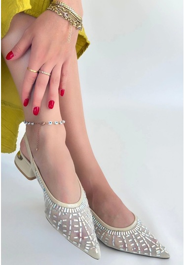 Piga Ten Cilt Tüllü Topuklu Ayakkabı Ten