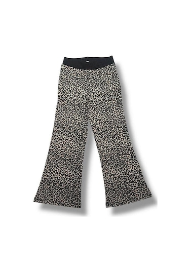 Kız Çocuk Leopar Desenli Pamuklu Eşofman Takım-15333 Bej