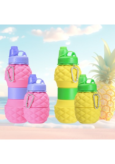 Mufunye Dışarıda Kullanıma Uygun Genişleyebilir Silikon Matara - Yiyecek Dereceli, Çıkarılabilir Pipetli, 500-1000ml Pembe Pembe