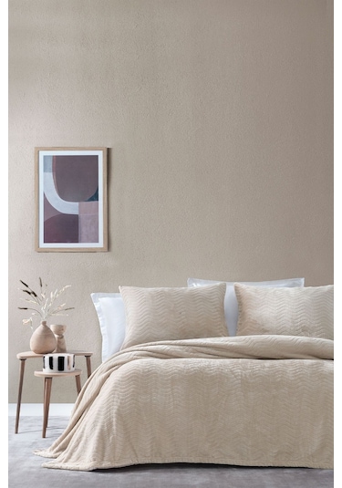 Yataş Dazel Çift Kişilik Battaniye Yatak Örtüsü Seti 240x225 CM - Bej