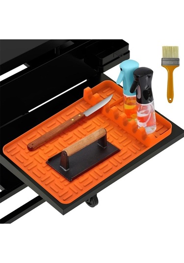 Ulzyvf Turuncu Silikon Pedli Izgara Matı, Yemek Pişirme Damlama Aleti Turuncu