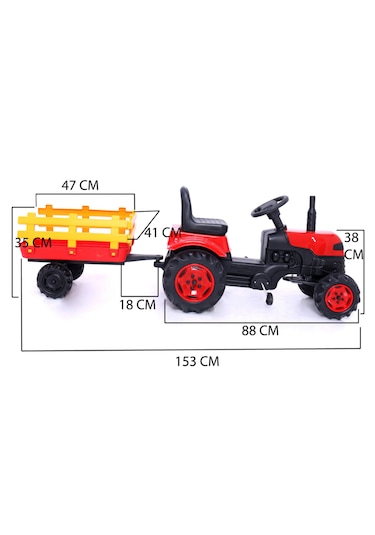 Römorklu Ve Pedallı Çocuk Traktörü 3+ Yaş 40kg Taşıma Kırmızı