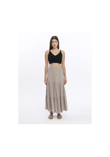 Nora Uzun Etek-3228 Vizon