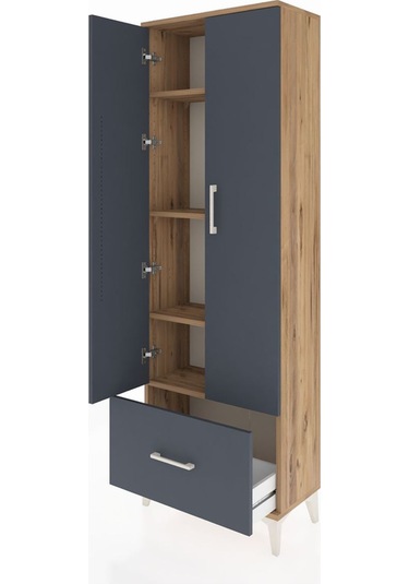 Arges Dolap 4 Raflı Tek Çekmeceli 2 Kapaklı 60x30x182 Çam-ant... Çam