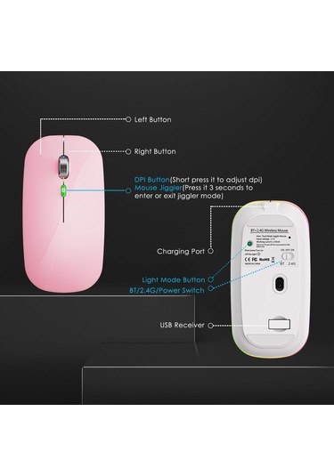 Cbtx 2.4 G Bluetooth Çift Modlu Kablosuz RGB Jiggler Mouse