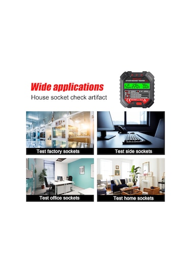 Geeroyoo Mayılon Avrupa Tipi Prizi Test Cihazı, 6 Led Işık Deseniyle Faza-nötr-yer Tel Polarity Ve Akımsızlık Tespiti, 90-250v Pil Yok