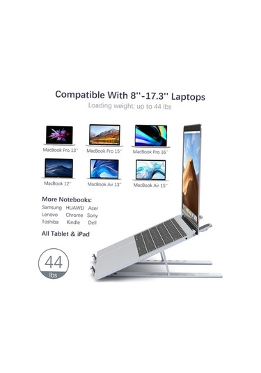 Pazly Portatif Dizüstü Bilgisayar Standı - Ayarlanabilir Alüminyum Stand - 8-17,3 İnç Uyumlu