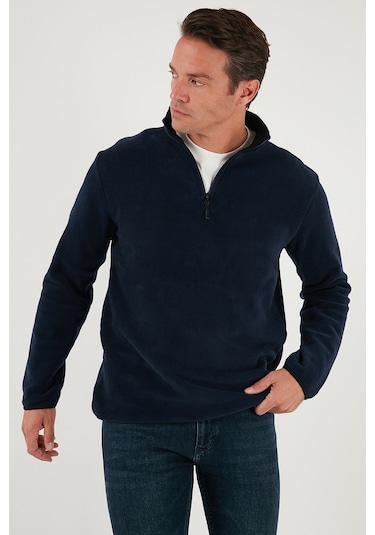 Buratti Slim Fit Yarım Fermuarlı Dik Yaka Erkek Polar 5906003 Lacivert