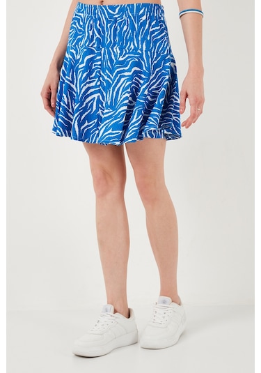 Lela Beli Lastikli Mini Şort Bayan Etek 5864024 Saks-Zebra