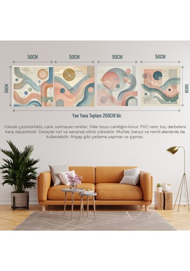İskandinav Soyut Tablo Set Çerçevesiz 50x50cm Pvc Tablo 4'lü Set 009 Her Bir Tablo 50x50cm Büyüklüğündedir.