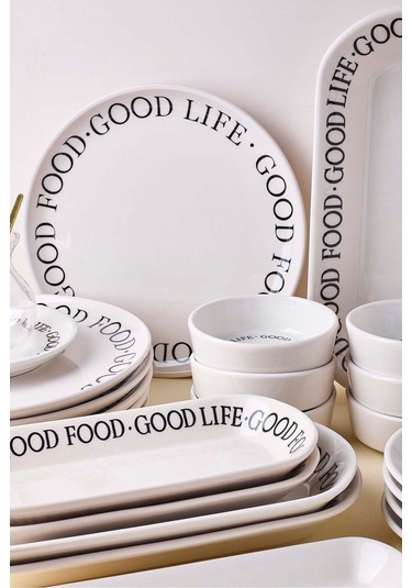 Good 37 Parça 6 Kişilik Stackable Kahvaltı Takımı Ve Sunum Seti Beyaz Beyaz