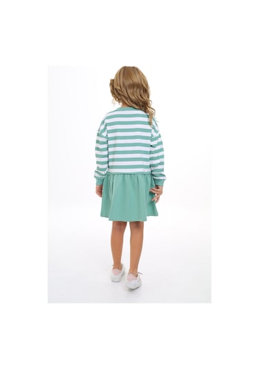 Toontoy Kız Çocuk Çizgili Elbise Yeşil