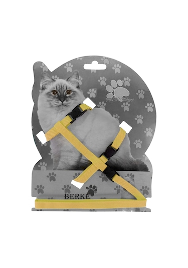 Markapet Gezdirme Kayışlı Dokuma Kedi Göğüs Tasma Seti 20 x 32-120 CM Sarı