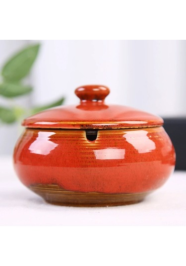 Yunboo Klasik Seramik Kapaçklı Tütünlük - Derin Kabuk, Sigara Yeri, Kaymaz Altı, Ev Dekorasyonu Kırmızı