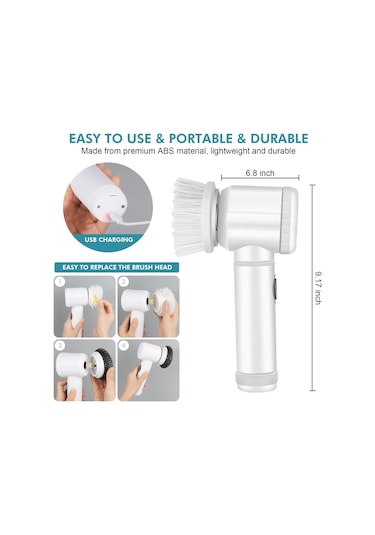 Elektrikli Sıkma Fırçası Elektrikli Temizleme Fırçası 5 Değiştirilebilir Fırça Başlığına Sahip Kablosuz Basınçlı Yıkayıcı El Tipi Duş Fırçası