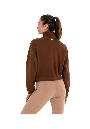 Inguz Dik Yaka Fermuarlı Sweatshirt Kahverengi