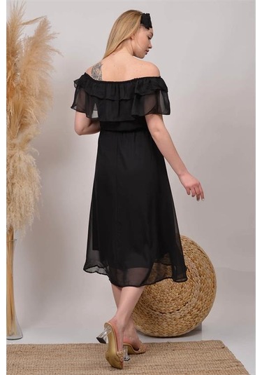 Kadın Kuşaklı Şifon Hamile Elbisesi Dphml8060 Siyah