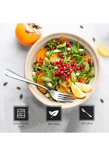 Didadodo Paslanmaz Çelik 8 Parça Salata Takımı - Uzun Saplı, Parlak, Ev & Dış Mekanlar İçin Gümüş Gümüş