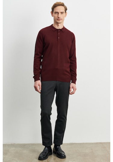 Altinyildiz Classics Erkek Bordo Tüylenme Yapmayan Anti Pilling Kumaş Standart Fit Polo Yaka Triko 4A4923100003BRDM Bordo