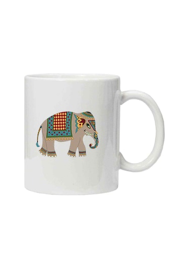 Kupa Bardak Gri ve Renkli Fil Sanat Hintli Fil