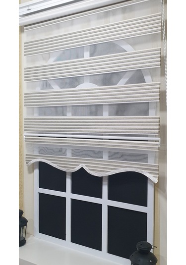 Storburada Zebra Stor Perde Mavi Çizgili Etek Dilimli St 011 Ekru