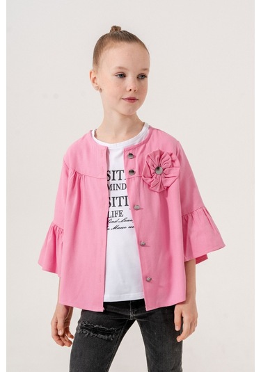 Kız Çocuk Çiçek Gömlekli İkili Kız Takım 3127 Pembe