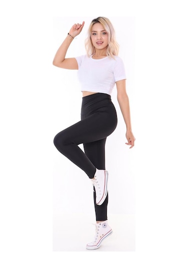 Kompedan Yüksek Bel Toparlayıcı Kadın Spor Tayt - Siyah