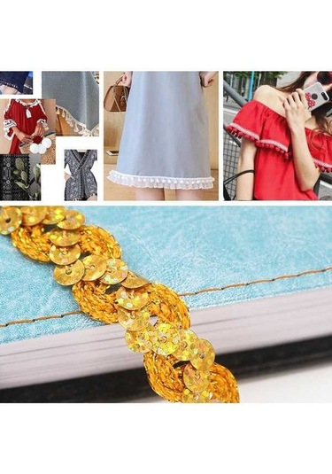 Novahub Zp0003015 Dalga Payet Dantel Kemer, 25m Uzunluk, 1.5cm Genişlik, Parıltılı Altın Diy Aksesuar