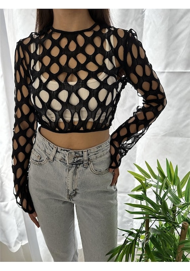 Boutiquen Siyah Örgü Crop Siyah