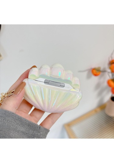 Folinda Airpods Uyumlu 4 Kılıfı Silikon 3d Deniz Kabuğu Desenli Parlak Renkli Perl Zincirli Koruyucu Kılıf Diğer
