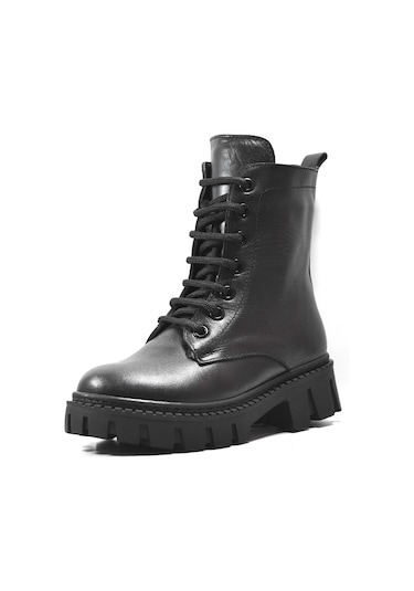 Onlo Ayakkabı R.301 Deri Siyah Kürklü Fermuarlı Kız Çocuk Bot Siyah