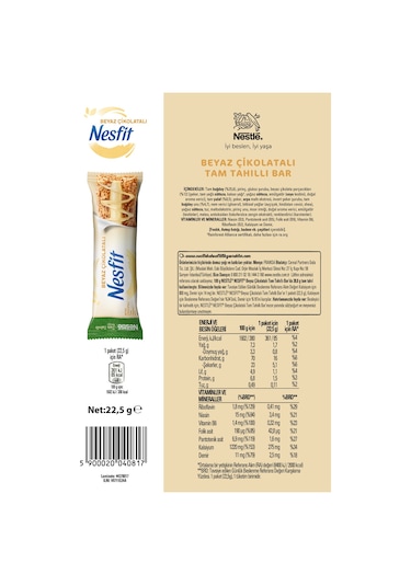 Nesfıt Beyaz Çikolatalı Tam Tahıllı Bar 22,5g