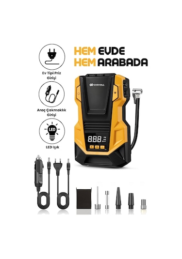 3666 Çantalı Priz Ve Çakmaklık Uyumlu 120w Araç Kompresörü