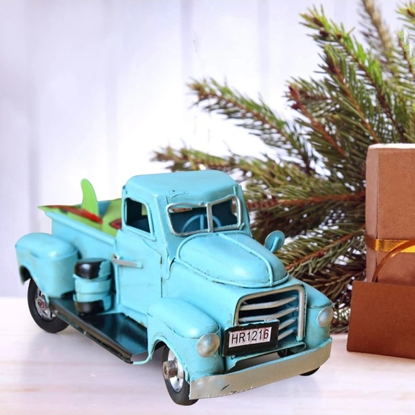 Fortunelane Klasik Metal Kamyon Dekoru: Masa Ve Ev Dekorasyonu İçin İdeal, Çocuklar İçin Noel Hediyesi, Mavi Renk Seçeneği Mavi Mavi