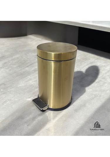 İsaoğlu Yapı Mat Gold Çöp Kovası Pedallı Paslanmaz Mat Altın Kova Premium Fırçalanmış Gold Gold Altın