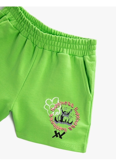 Koton Beli Lastikli Şort Cepli Baskılı Pamuklu Yeşil 2skg40235ak Yeşil