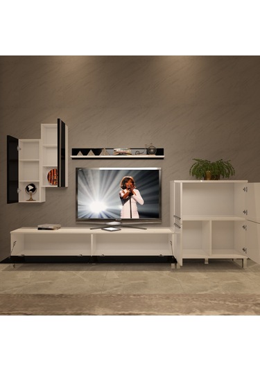 Decoraktiv Eko 6 Mdf Std Krom Ayaklı Tv Ünitesi Tv Sehpası Beyaz - Siyah
