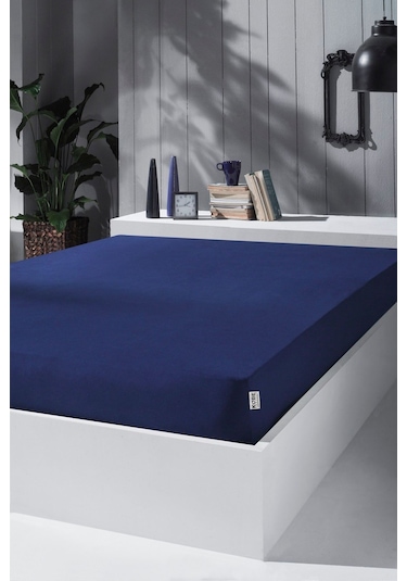 Penye Lastikli Çarşaf, Battal Çift Kişilik , Koyu Mavi, %100 Pamuk Örme Kumaş, 130 Gr/m² Koyu Mavi