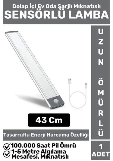 Premium Ev Oda Dolap İçi Çocuk Odası Gece Lambası Şarjlı Mıknatıslı Sensörlü Lamba 43 Cm Çok Renkli
