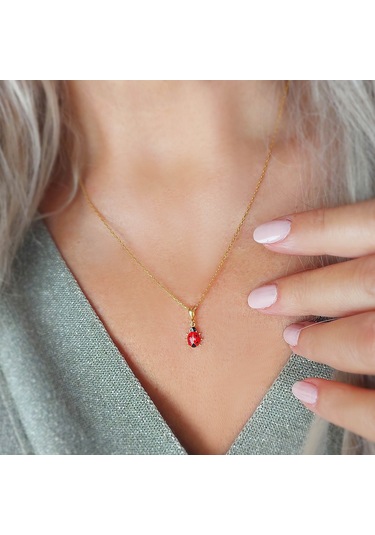 925 Ayar Gümüş Kırmızı Uğur Böceği Kolye Gold