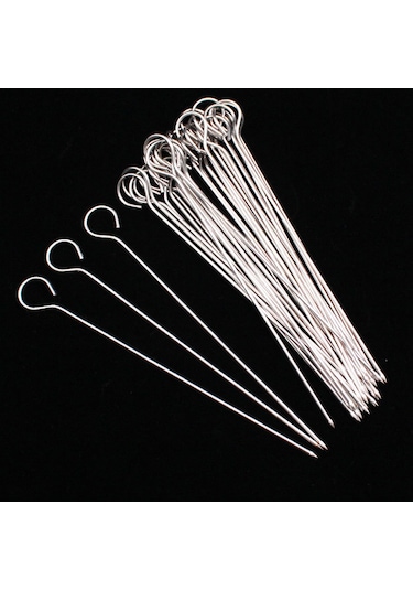 Paslanmaz Çelik Kaz Kuyruğu İğnesi 20 Cm 20 Adet Kalın Kızarmış Ördek İğnesi Kancalı Barbekü Aksesuarları Barbekü Şiş Kısa Asılı Tava Küçük Demir Sıcak