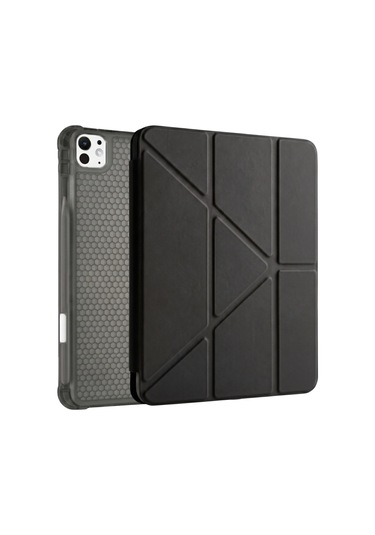 Ps Apple Uyumlu iPad Pro 11 İnç M5 / M4 Tri Folding Standlı Kılıf - Siyah Kapaklı Kılıf
