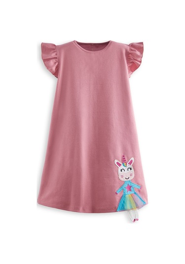 Denokids Lilycorn Kız Çocuk Pembe Yazlık Elbise Renkli Çok Renkli