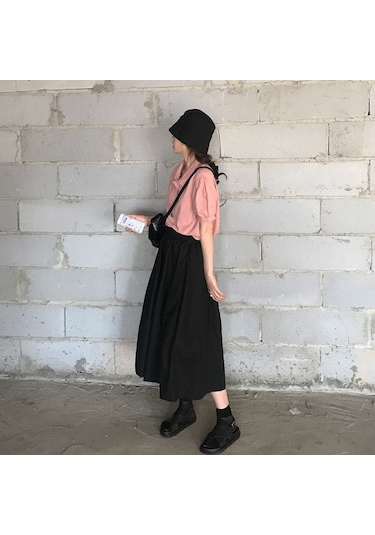 Sones Yüksek Bel Drape Etek Bol Ve İnce Orta Uzunlukta A Kesim Etek Siyah