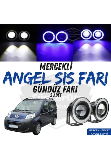 Peugeot Bipper 2008-2022 Uyumlu Üniversal Mercekli Angel Sis Farı Metal Su Geçirmez 76 Mm Ma Halkalı Gündüz Farı Sis Farı 54967267