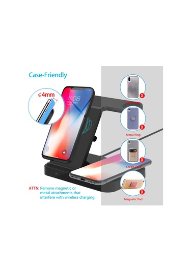 Maiyame F15 Siyah 3'ü 1 Kablosuz Şarj Cihazı - Telefon, Kulaklık, Saat İçin 15w Maksimum Hız -  Ve Samsung Uyumlu